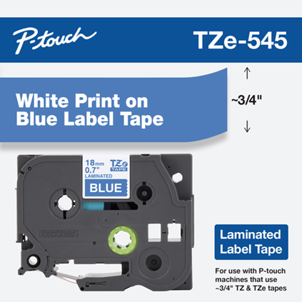 TZe-545 - 18mm White on Blue Laminated Label Tape
