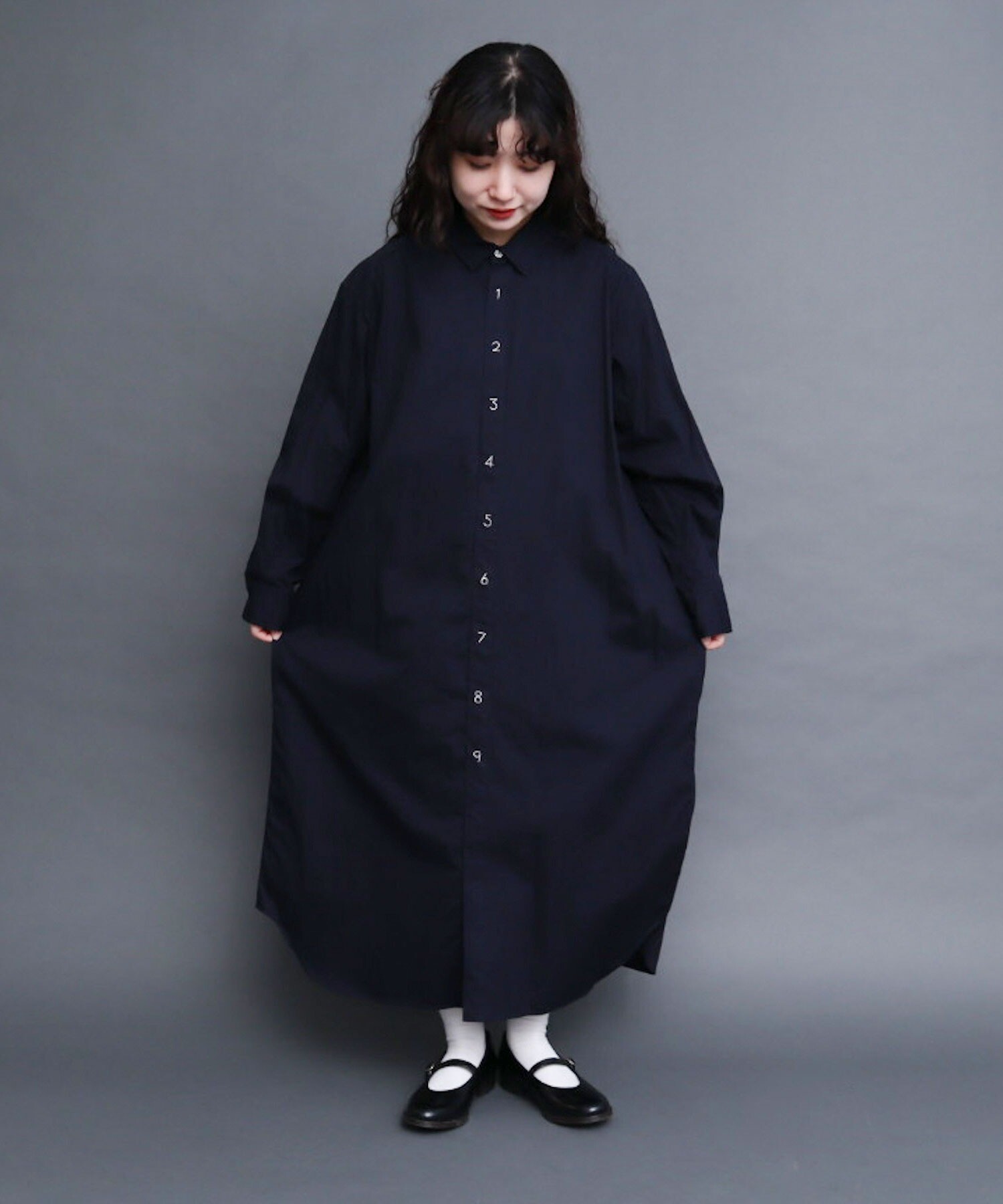 AMBIDEX Store recycle OX 数字刺繍 シャツワンピース(F コン): l