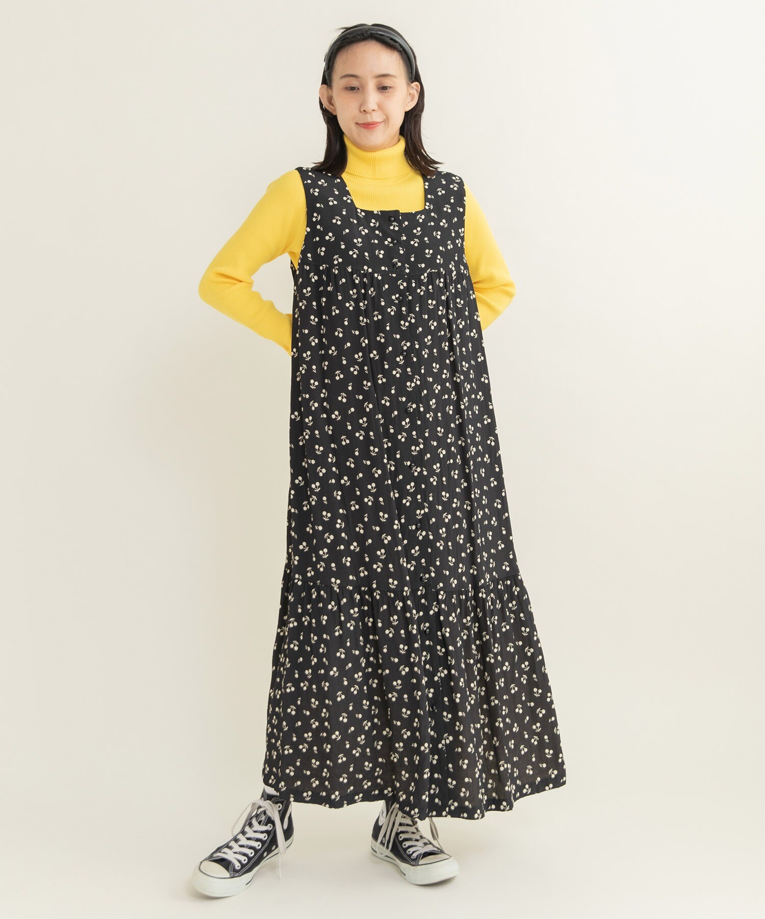 AMBIDEX Store ○チェリー風通ジャカード スクエアネック ノースリ