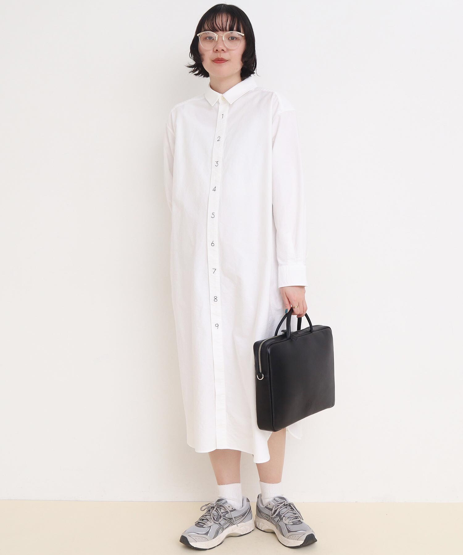 AMBIDEX Store ○40/1オックス 数字刺繍 長袖シャツワンピース(F