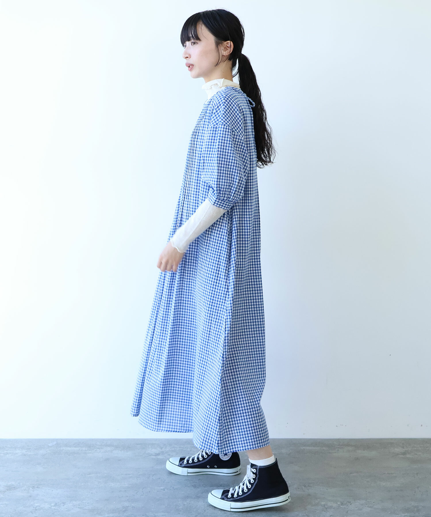 AMBIDEX Store 〇 ギンガム ピンタックワンピース(F クロ): bulle de savon