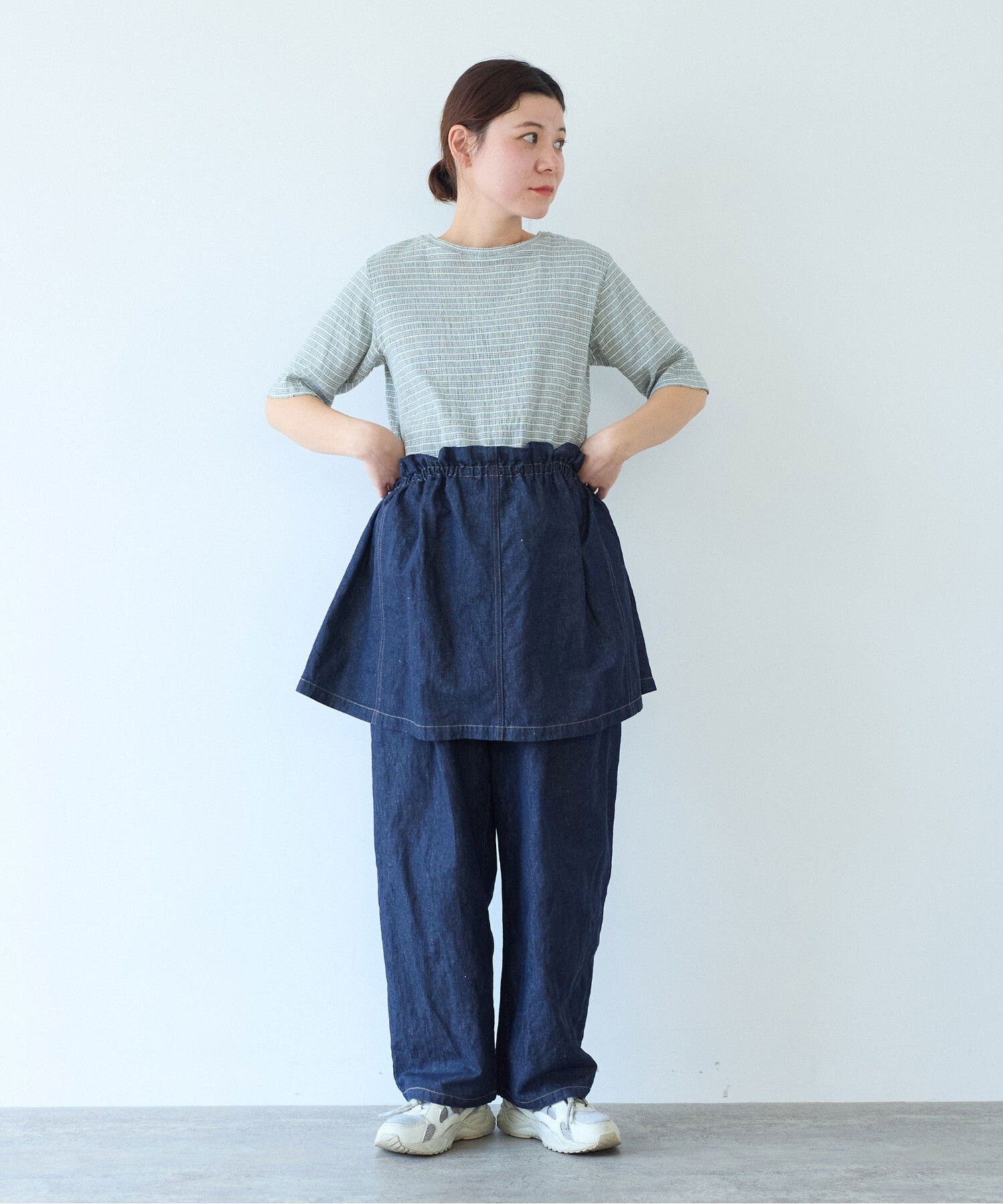 AMBIDEX Store △コットンリネンデニム バックゴムパンツ(M シロ): yuni