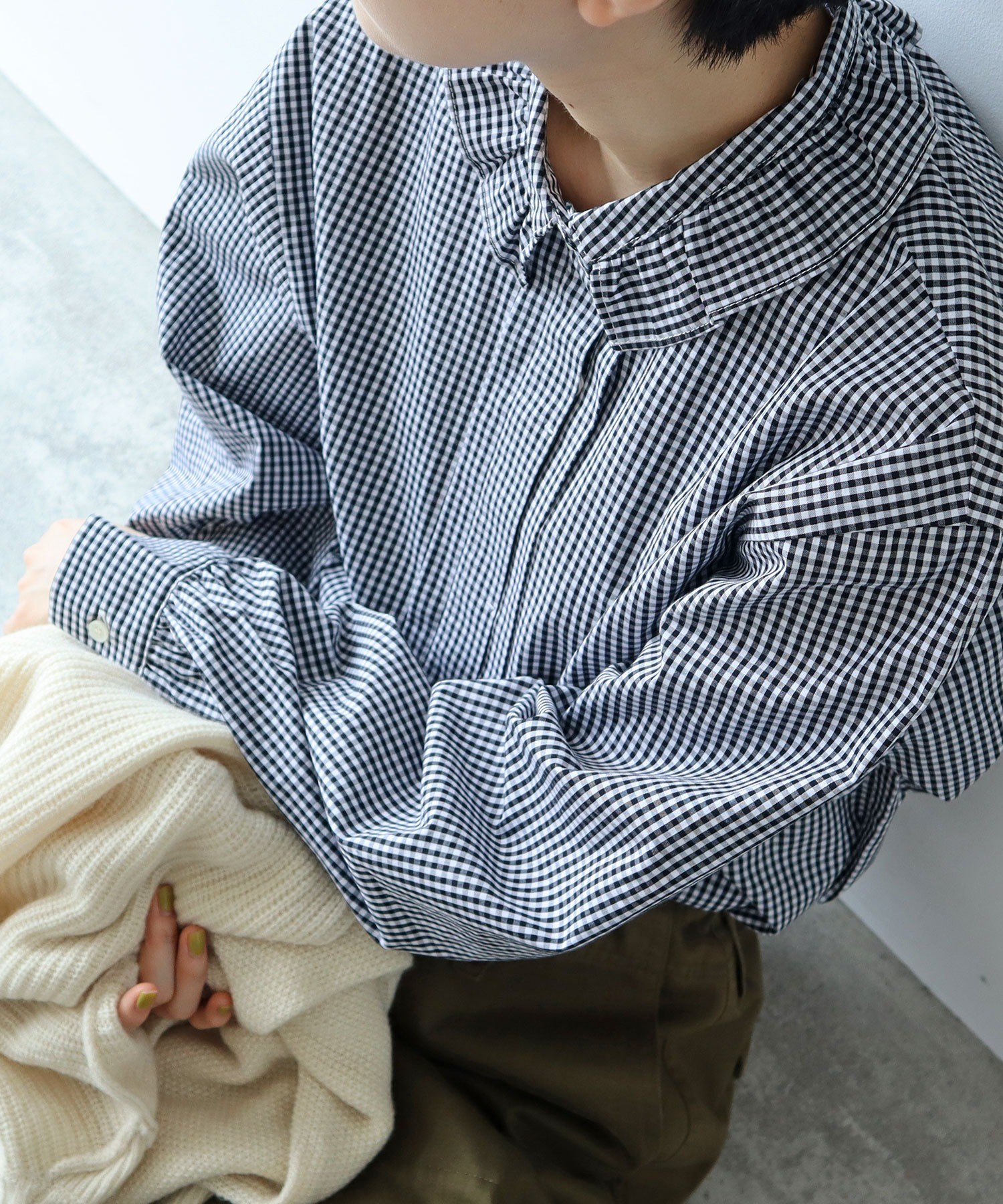 AMBIDEX Store △〇グランジウォッシュ 衿先フリルタックブラウス(F