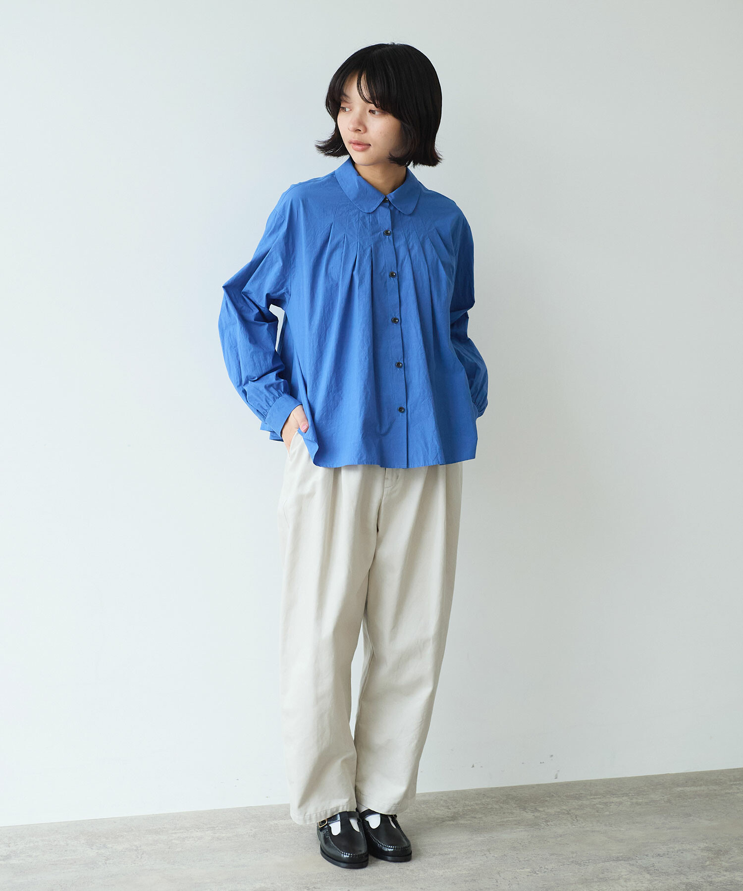 AMBIDEX Store 〇 basic cotton タックブラウス(F シロ): bulle de savon