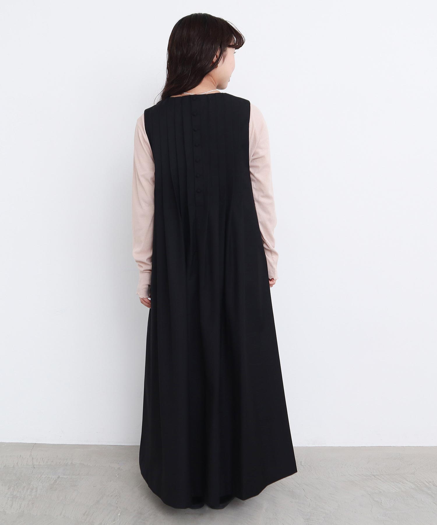 AMBIDEX Store ○TRプリーツタック ノースリワンピース(F クロ): l