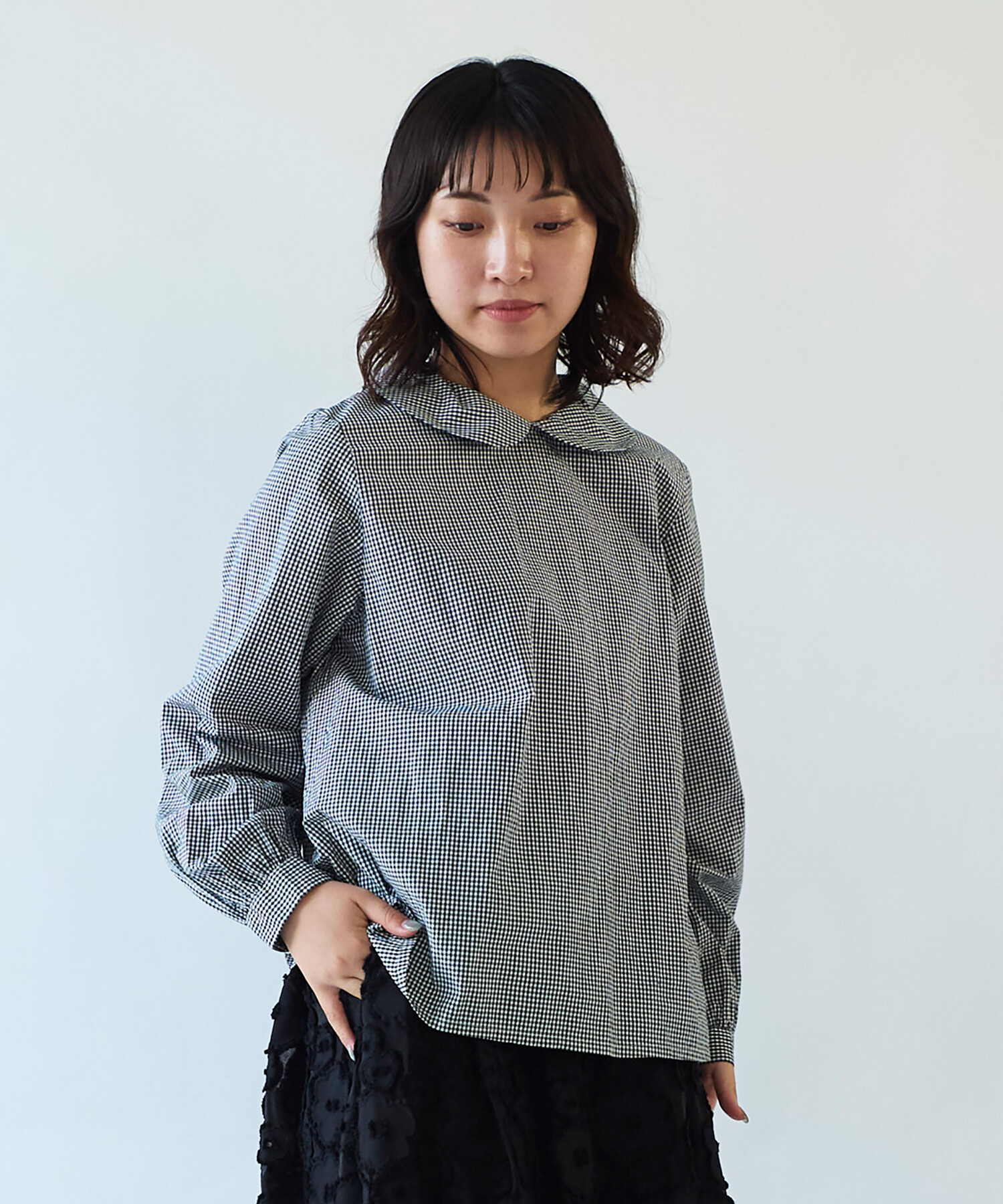 AMBIDEX Store 100/2 ブロード 丸襟ブラウス(F ギンガム): bulle de savon