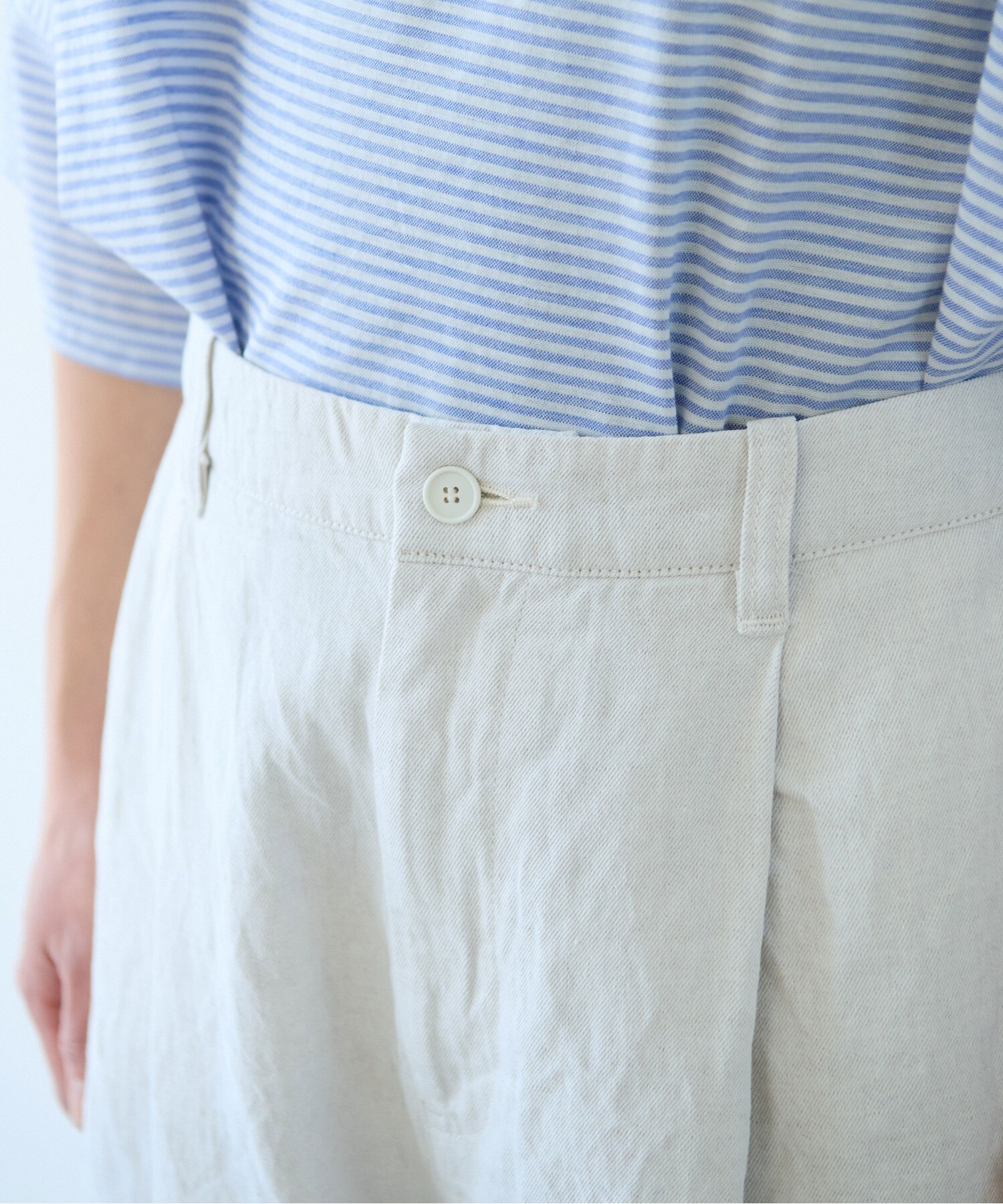 AMBIDEX Store △コットンリネンデニム バックゴムパンツ(M シロ): yuni