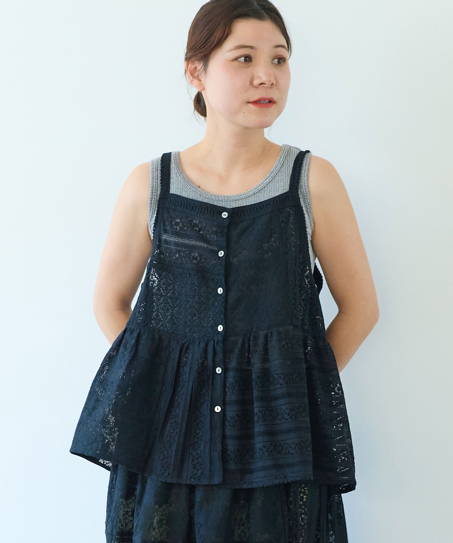 AMBIDEX Store ○indiaパッチワークレース キャミビスチェ(F シロ): yuni