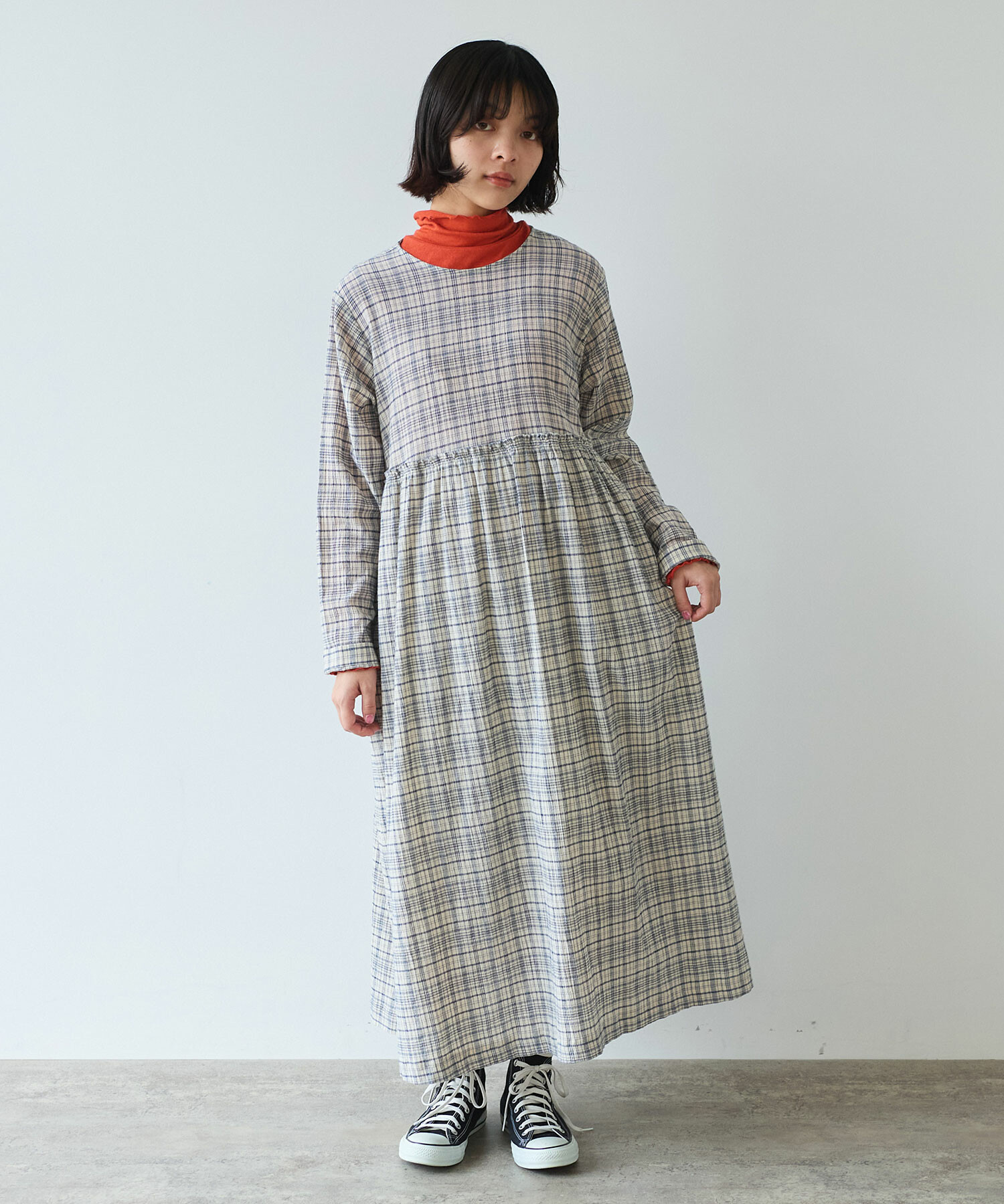 AMBIDEX Store △〇 ちぢみcheck ワンピース(F キナリ): bulle de savon