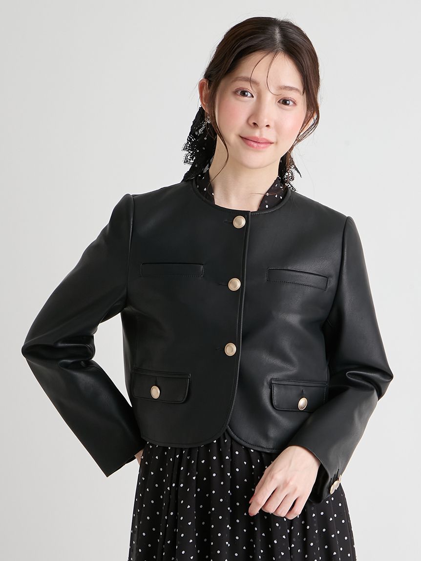 レザーライクショートジャケット(ジャケット・ブルゾン)｜OUTER