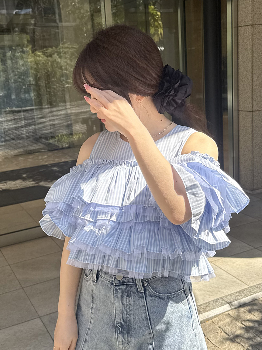 チュールコンビフリルティアードブラウス(ブラウス)｜トップス｜FRAY