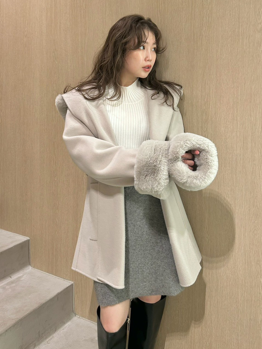 WEB限定カラー】ファーリバーミドルコート(ウールコート)｜アウター