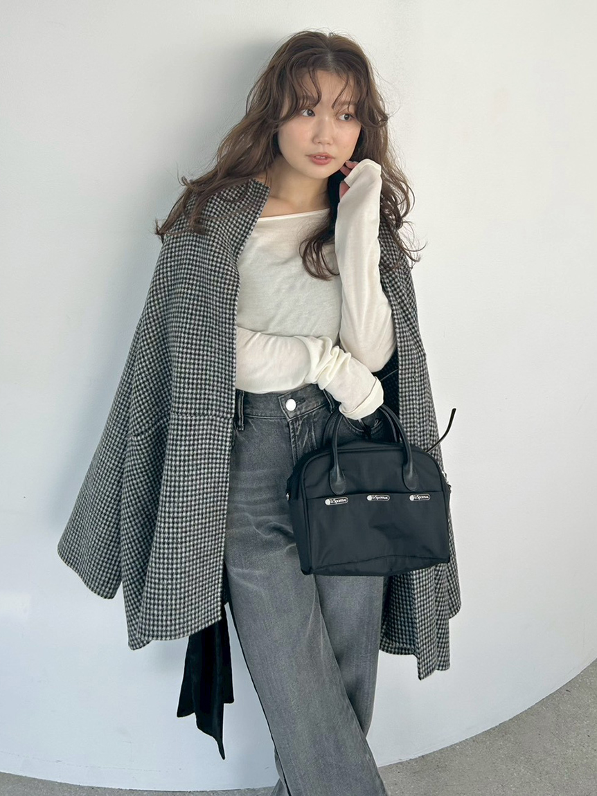 マフラー付ノーカラーリバーミドルコート(ノーカラージャケット