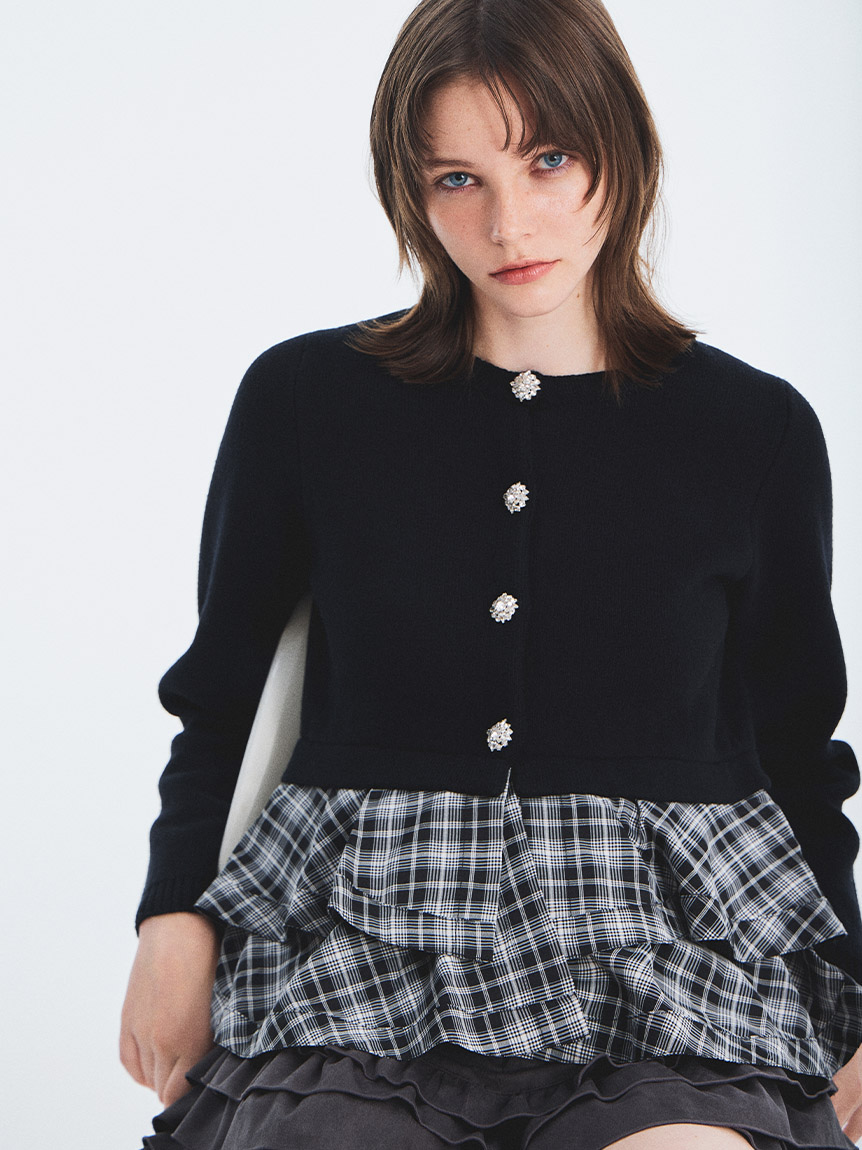 WEB限定カラー】ペプラムレイヤードカーディガン(ニット)｜トップス