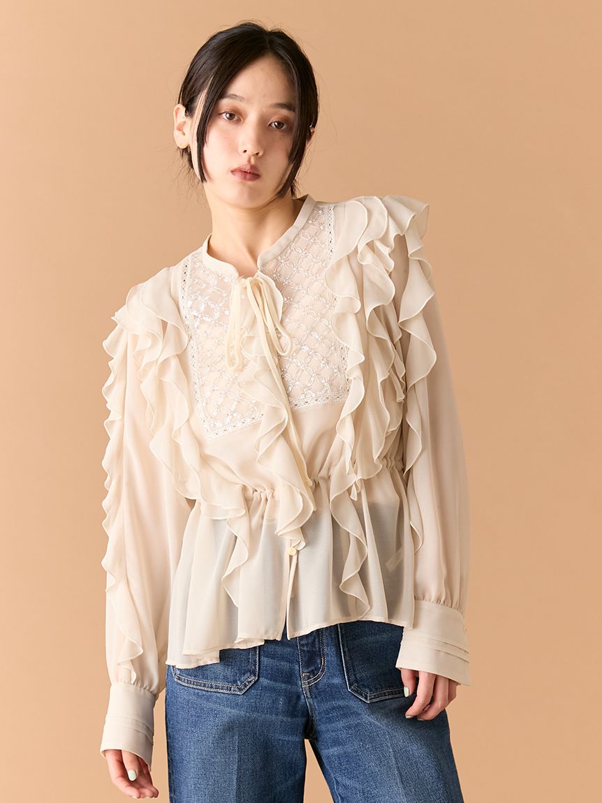 L.B CANDY STOCK]ビジューフリルブラウス(シャツ・ブラウス)｜トップス