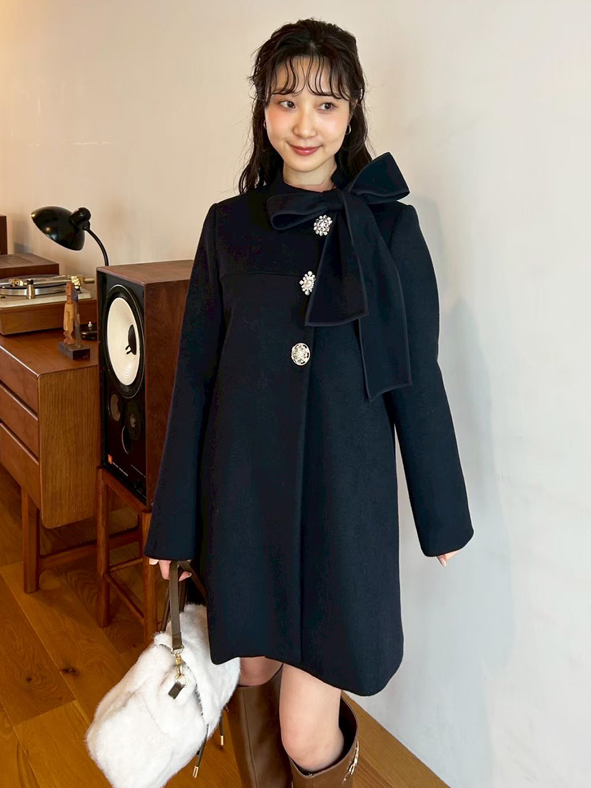 WEB限定カラー】[L.B CANDY STOCK]Aラインビジューリボンコート(コート