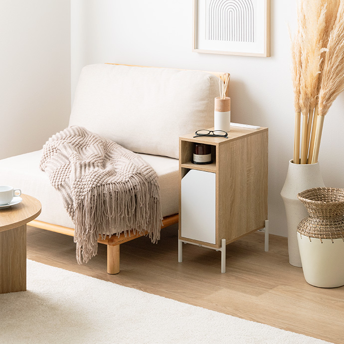 g169007]【幅20cm】Lydie USBポート&コンセント付サイドテーブル
