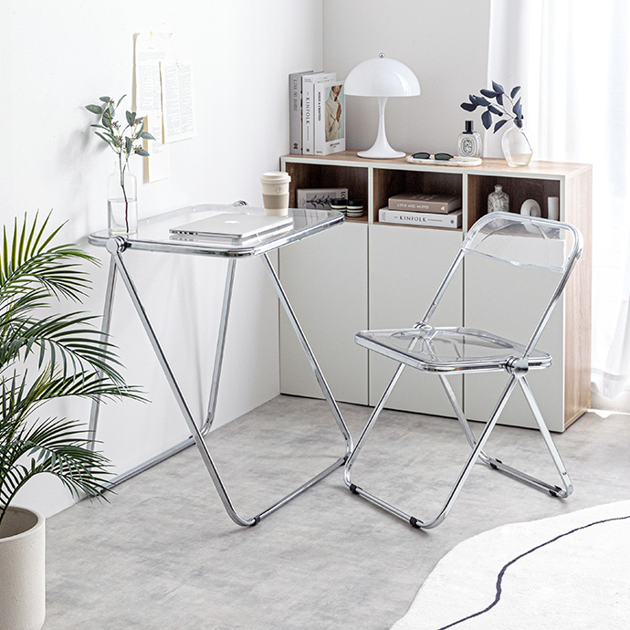 g116012]【2点セット】Glace 折りたたみクリアデスクセット パソコン