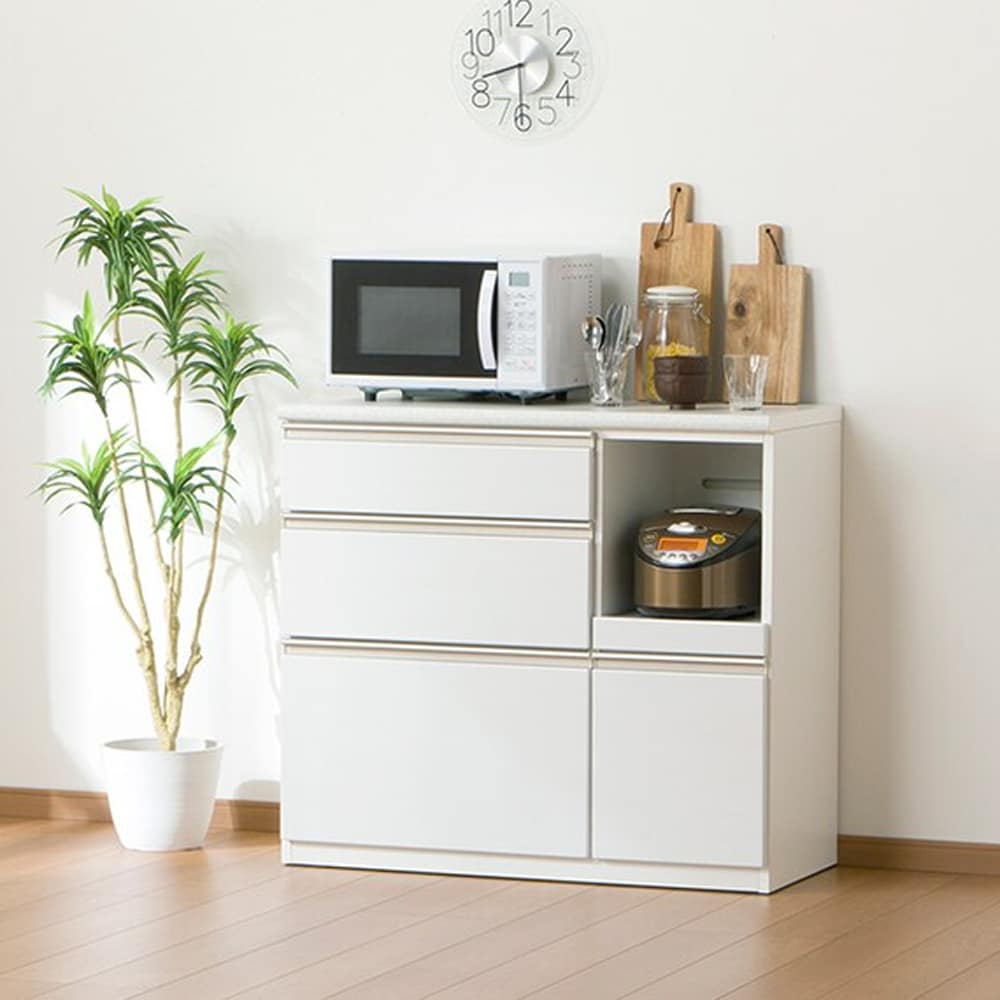 収納付キッチンカウンター【直接引取り】1/13まで　ホワイト 伸縮キッチンカウンター 幅104-178 キッチン収納 2口コンセント VKC