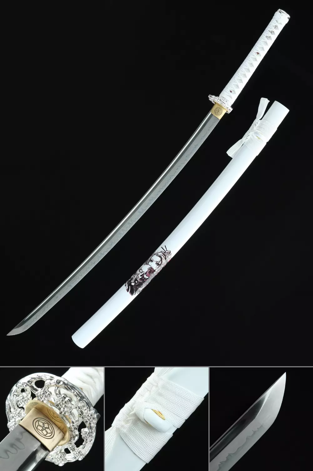 White Katana | Handmade Japanese Katana Sword T10 Folded Clay