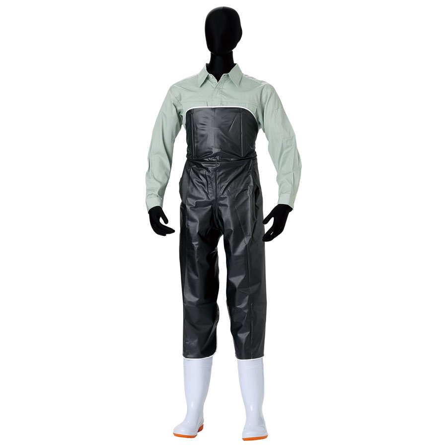 ワンタッチエプロン A型 （前割足部ホック止） 紺 | 【ミドリ安全