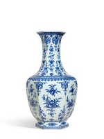 A rare and large blue and white hexagonal vase, Seal mark and