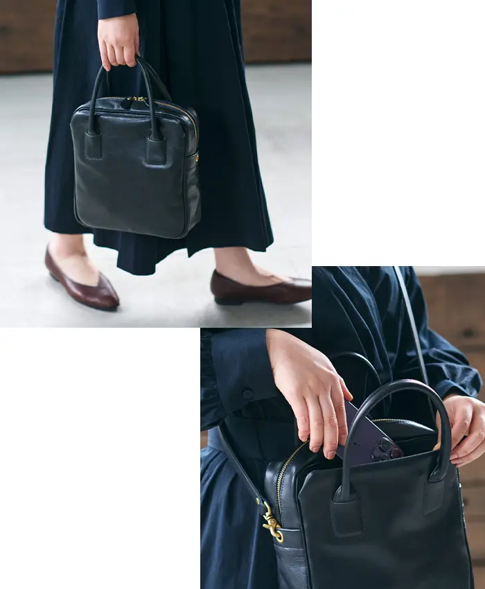 アンサの2wayボストンバッグ square mini boston | 送料無料|ブラック