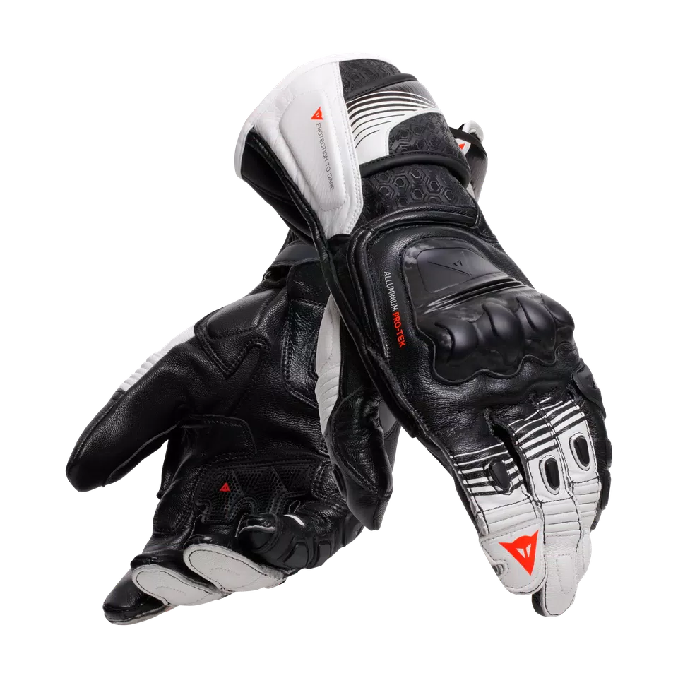 FIERO - LEATHER RACING MOTORCYCLE GLOVES | BLACK/WHITE/RED-FLUO