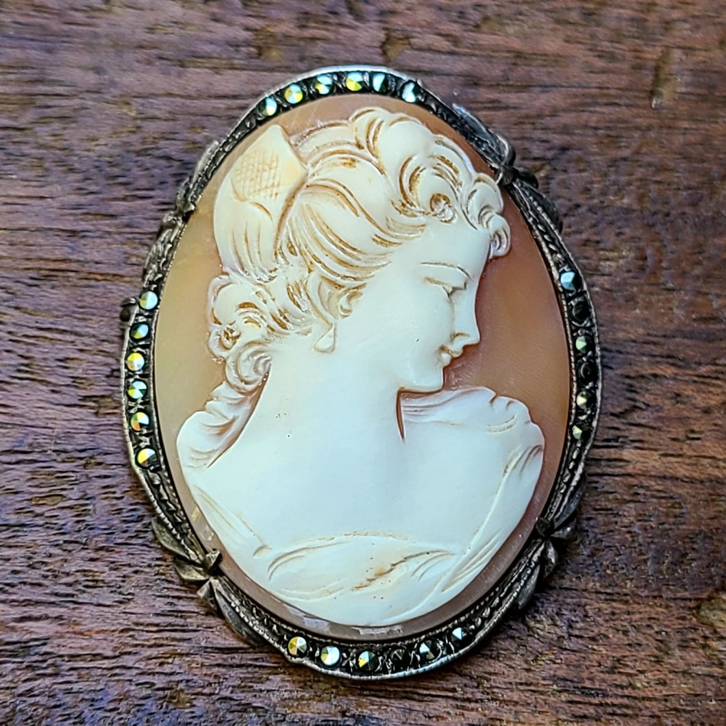 カメオ ペンダントブローチ 2way シェル 貝殻 シルバー イタリア