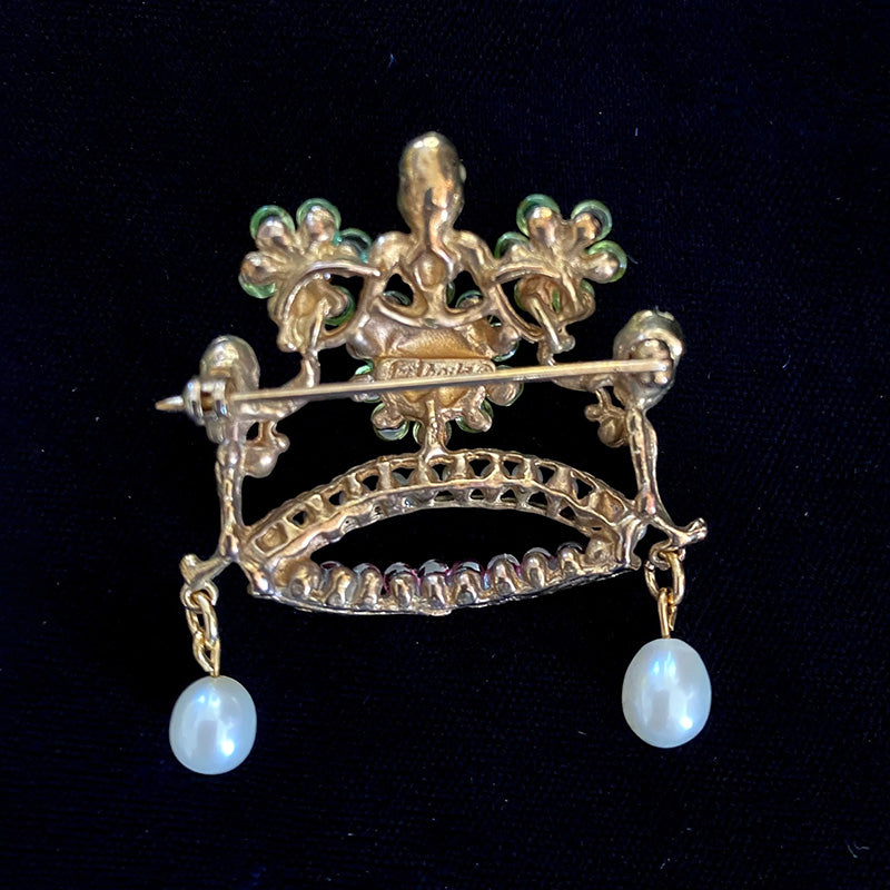 王冠ブローチ Swoboda スワボダ ペリドット シトリン USA