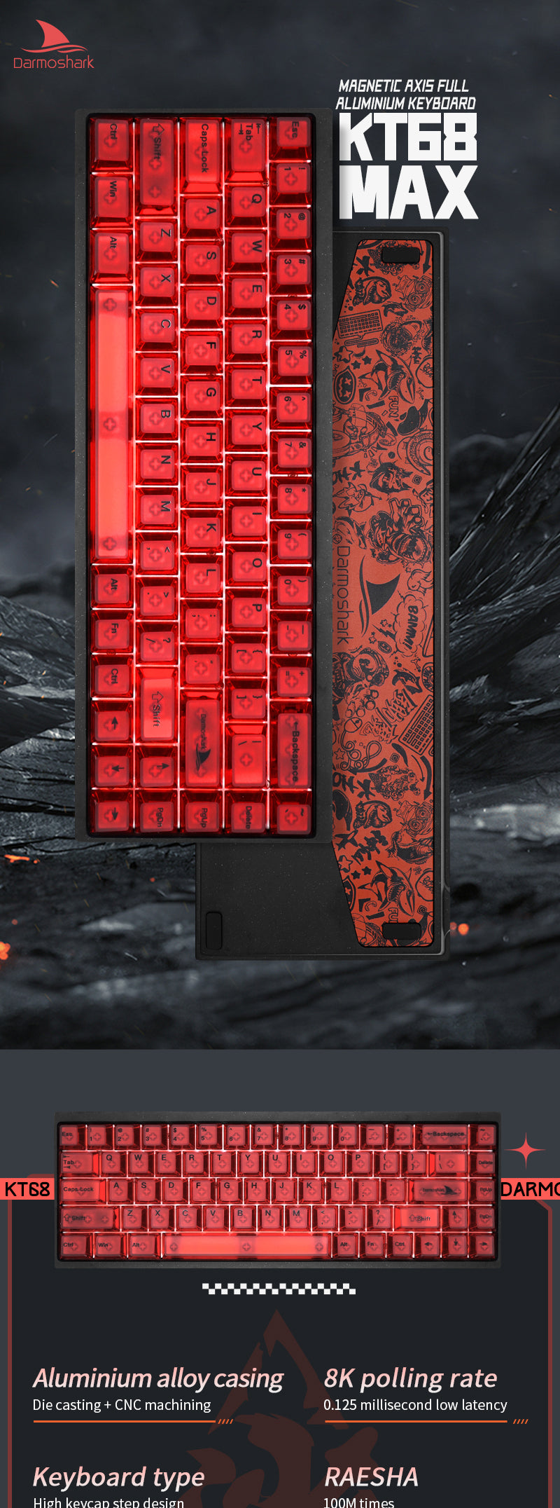 Darmoshark KT68 MAX Wired Magnetic Switch High-speed USB 2.0 8K RGB ga