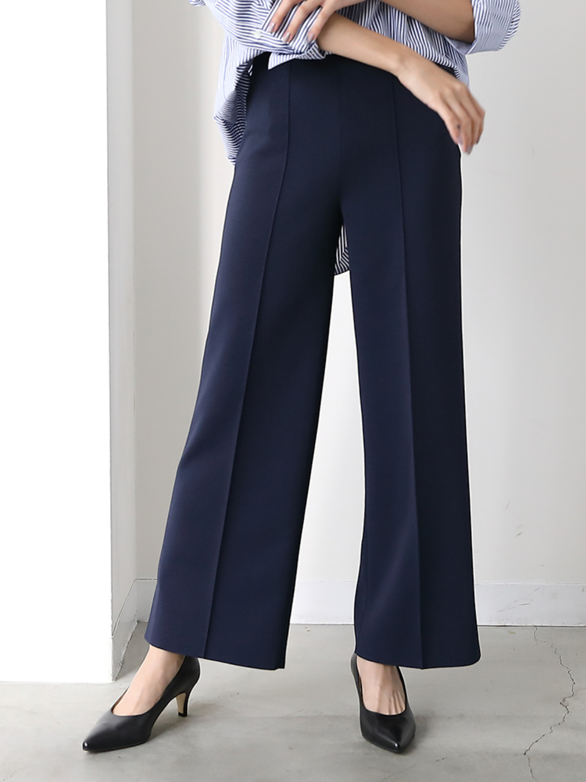 ミラノリブワイドパンツ/ネイビー | Factelier (ファクトリエ)