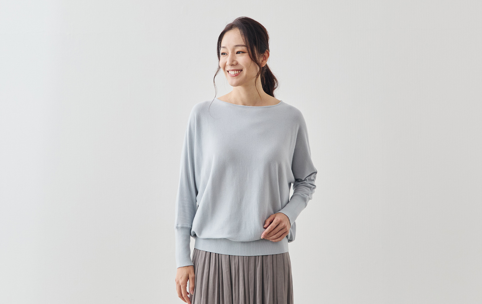 ドルマンスリーブニット/ウォッシャブル/ブルーグレー | Factelier