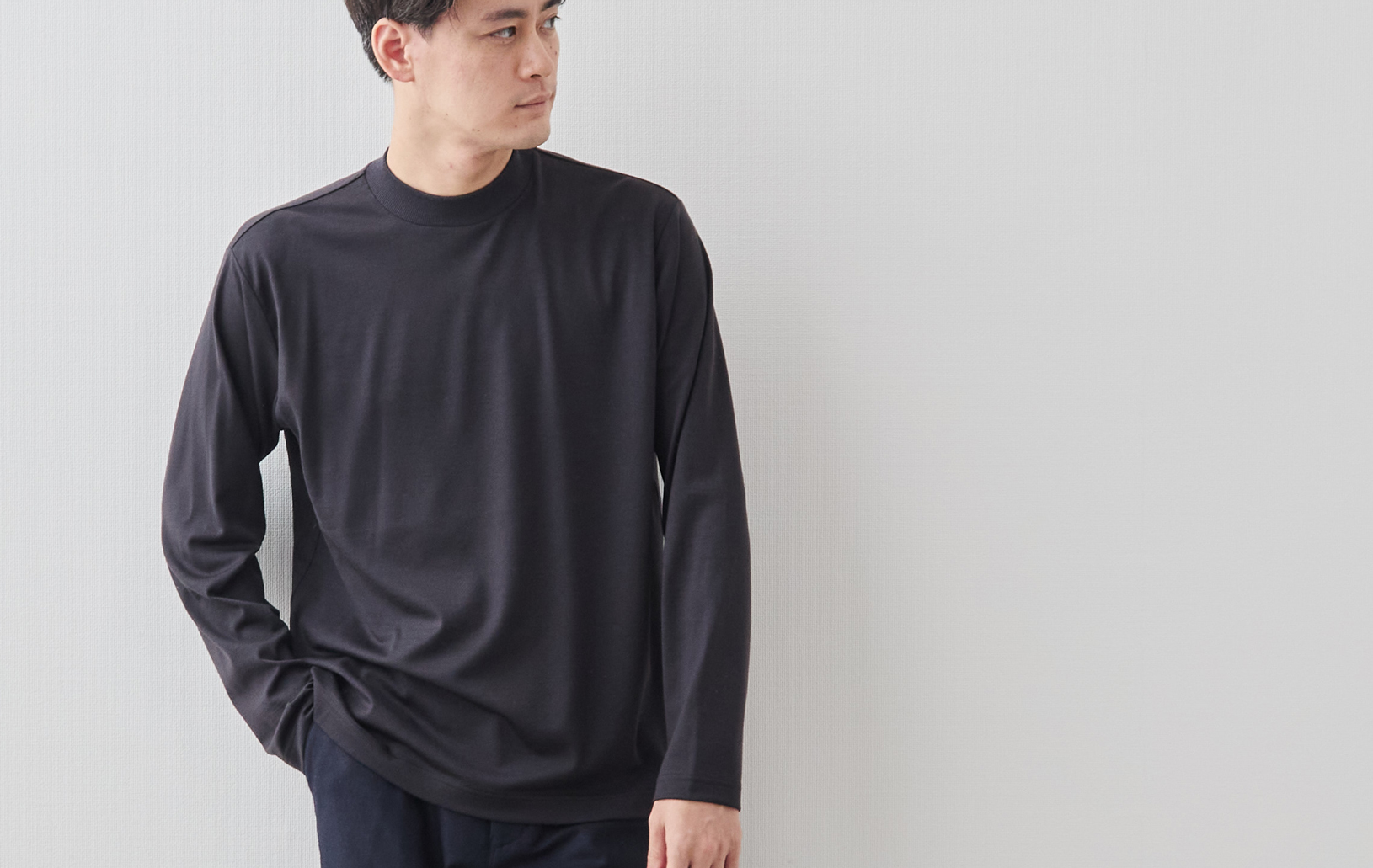 Jacket Fit 洗えるモックネックニット/高密度リュクスウール/ブラック