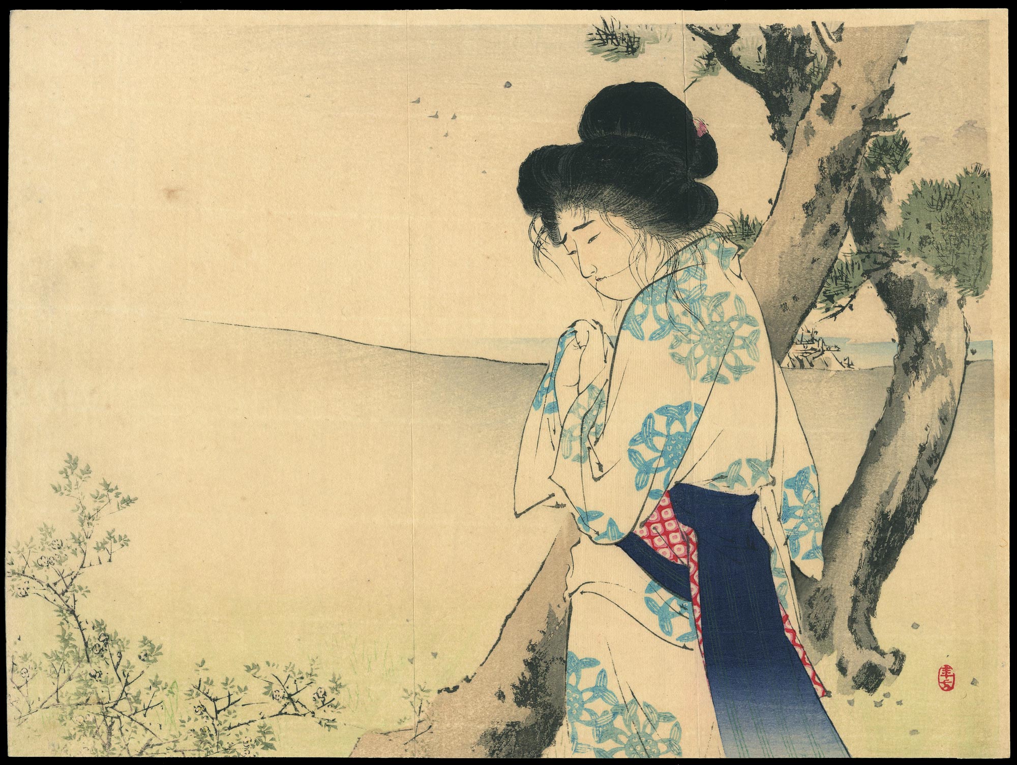 水野年方による浮世絵「The Mad Woman of Hachiman - 八幡の狂女 (1)」