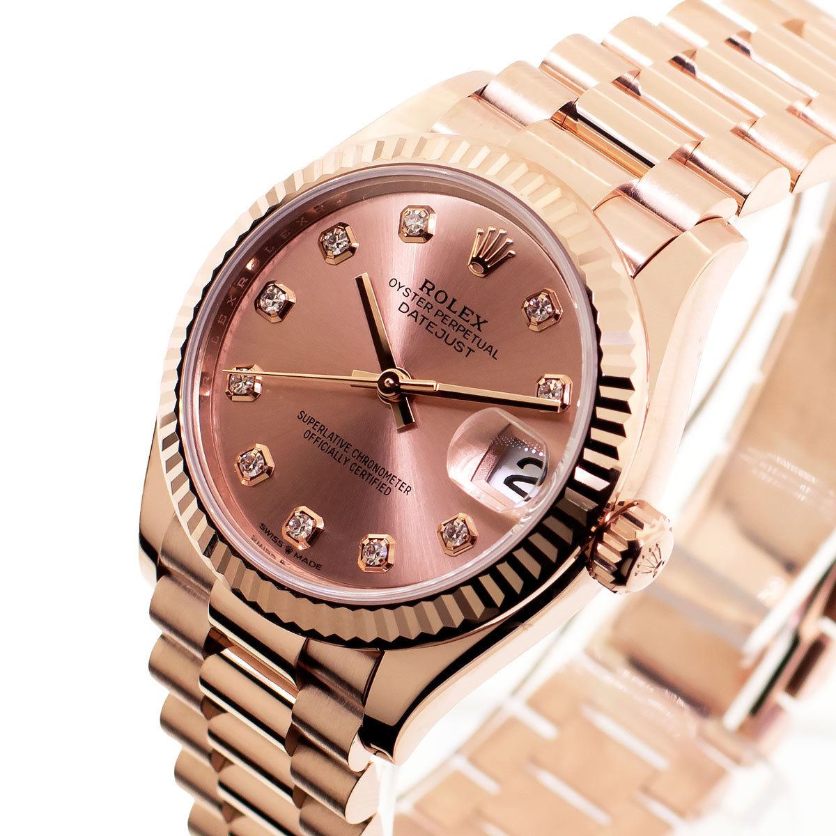 Rolex Datejust 31mm Everose Gold Rose Diamond Dial Fluted Bezel