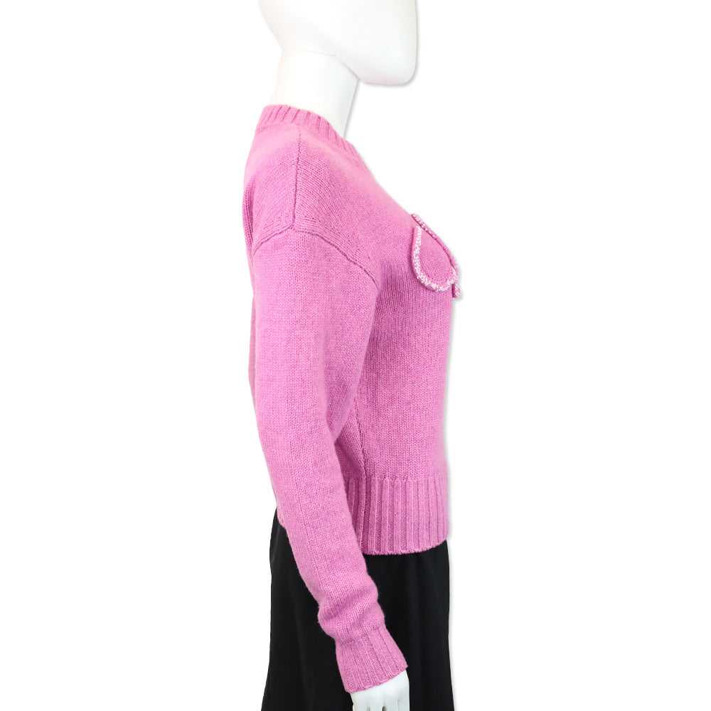 Chanel 2020 Pink Cashmere Knit Pearl Logo Crewneck Sweater