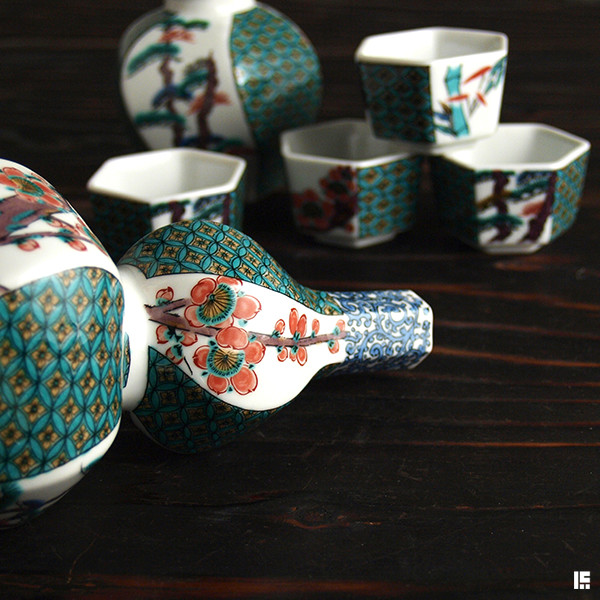 古九谷九谷焼庄三九谷庄三青手青九谷華の図アンティーク九谷1客