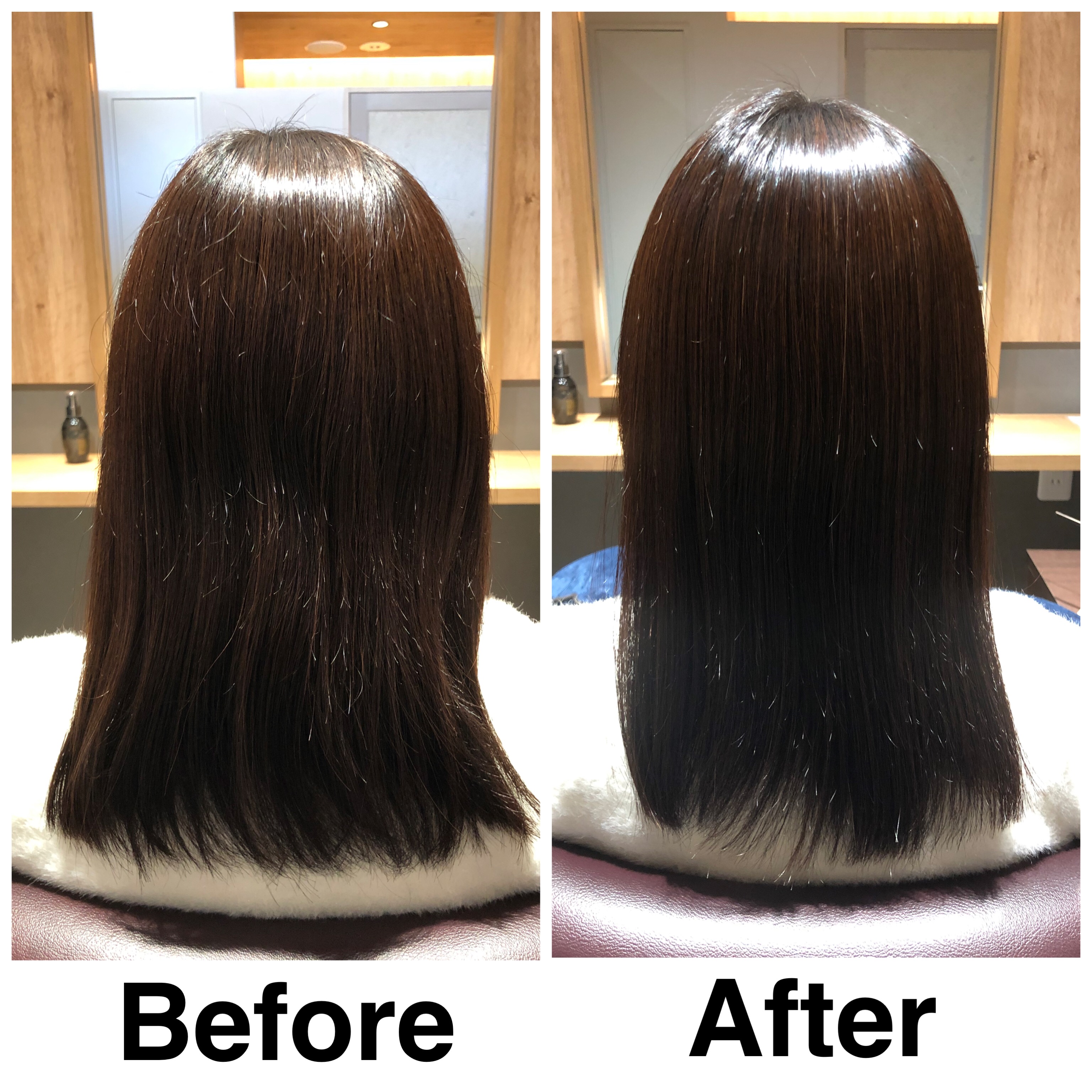 うねりと膨らみがあるクセを艶のあるストレートに。｜盛岡市の髪質改善