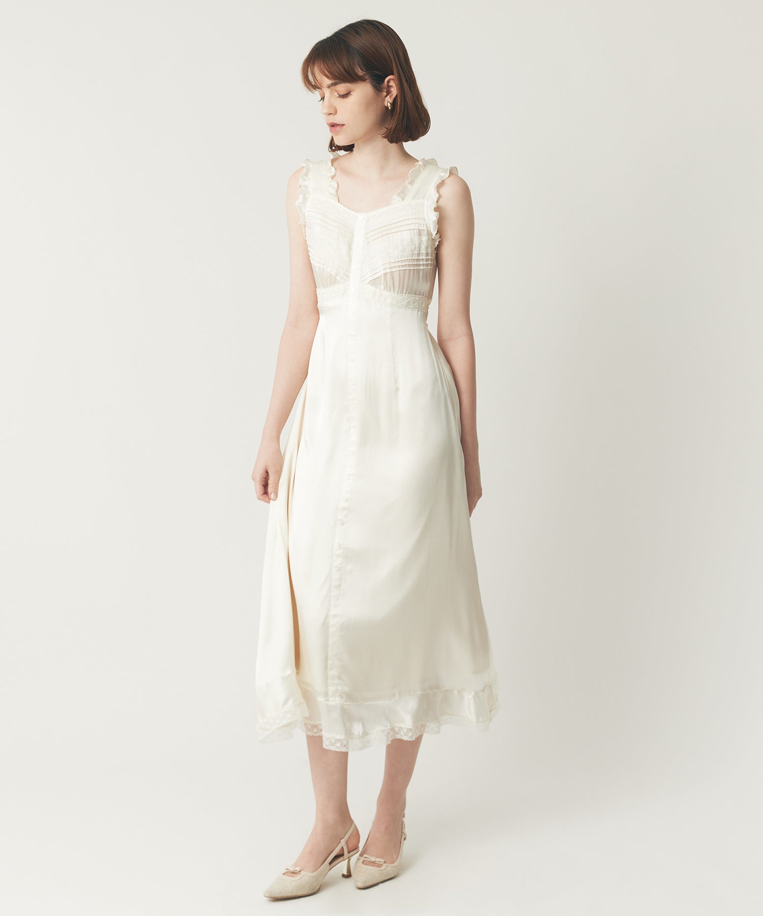 シルクピンタックレースワンピース