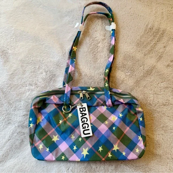 BAGGU | Bags | Nwt Baggu Nylon Bowler Bag Green Star Plaid | Poshmark