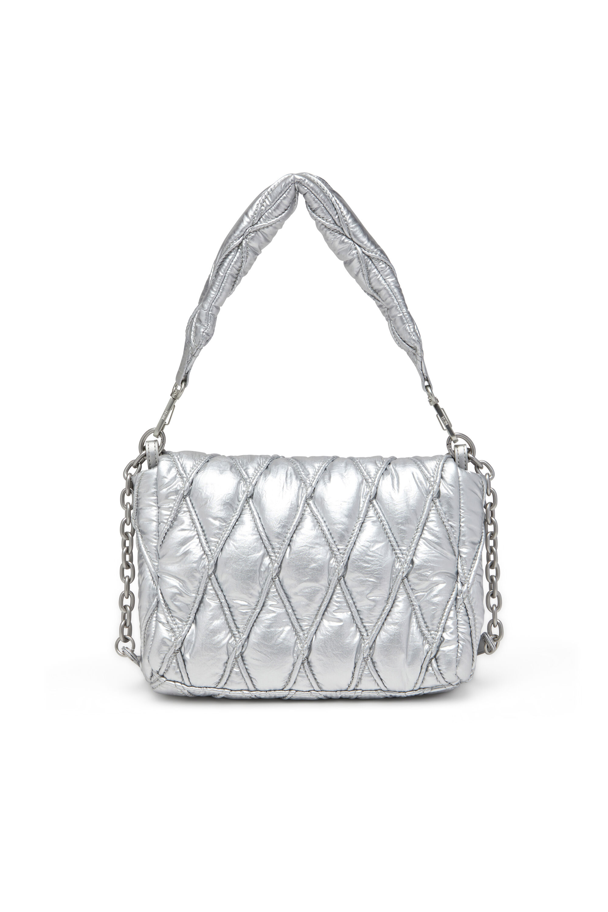 Women's Charm-D M-Shoulder bag in quilted metallic nylon | Silver