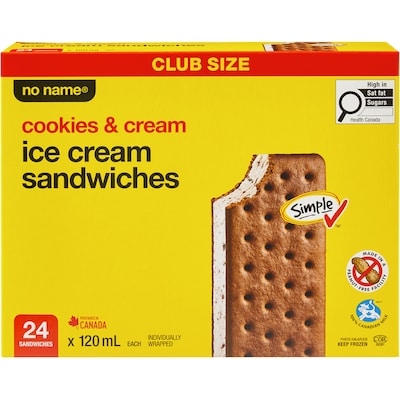 No Name Cookies and Cream Ice Cream Sandwiches Club Size - 24x120