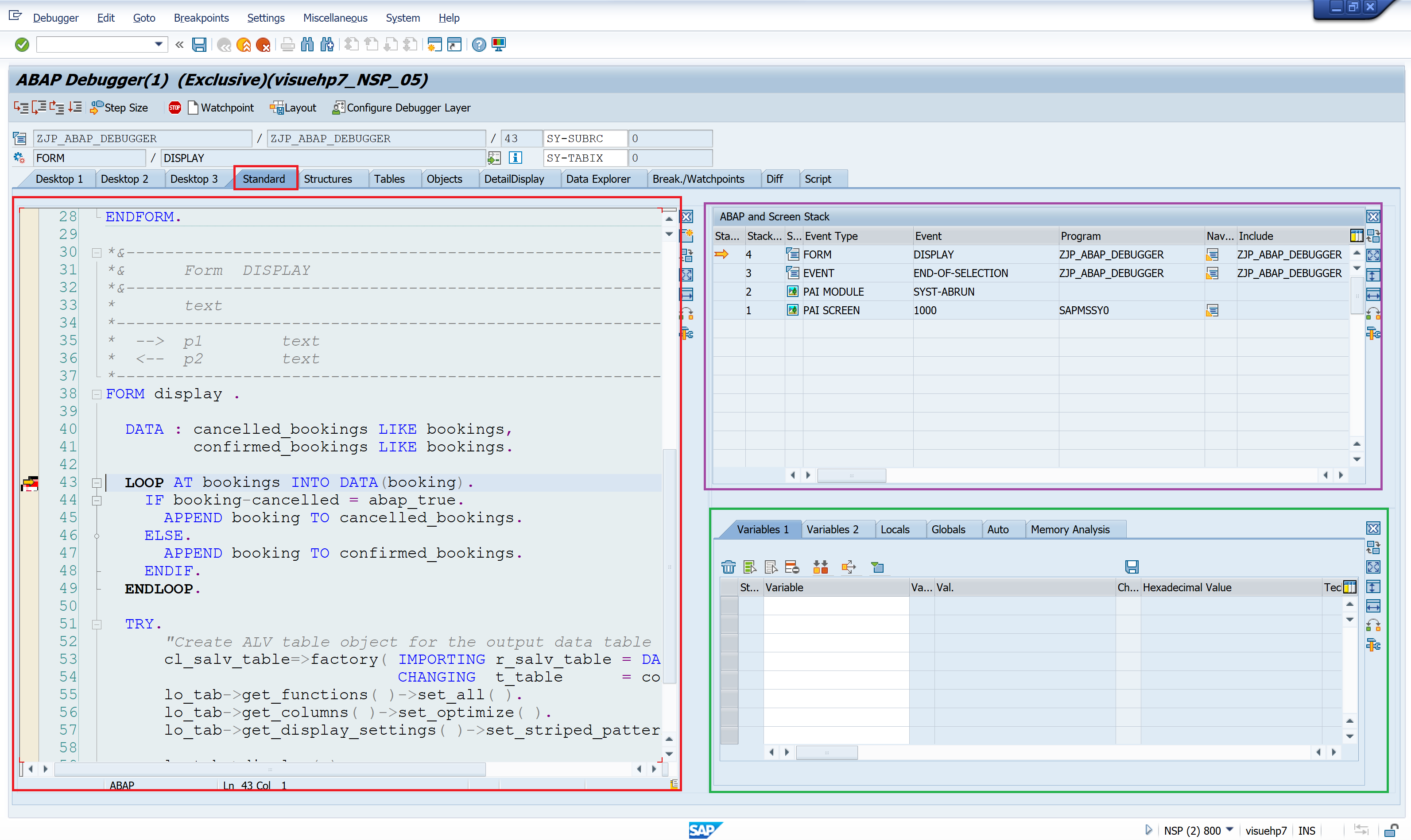 Exploring ABAP Debugger[4]: Work with different desktops