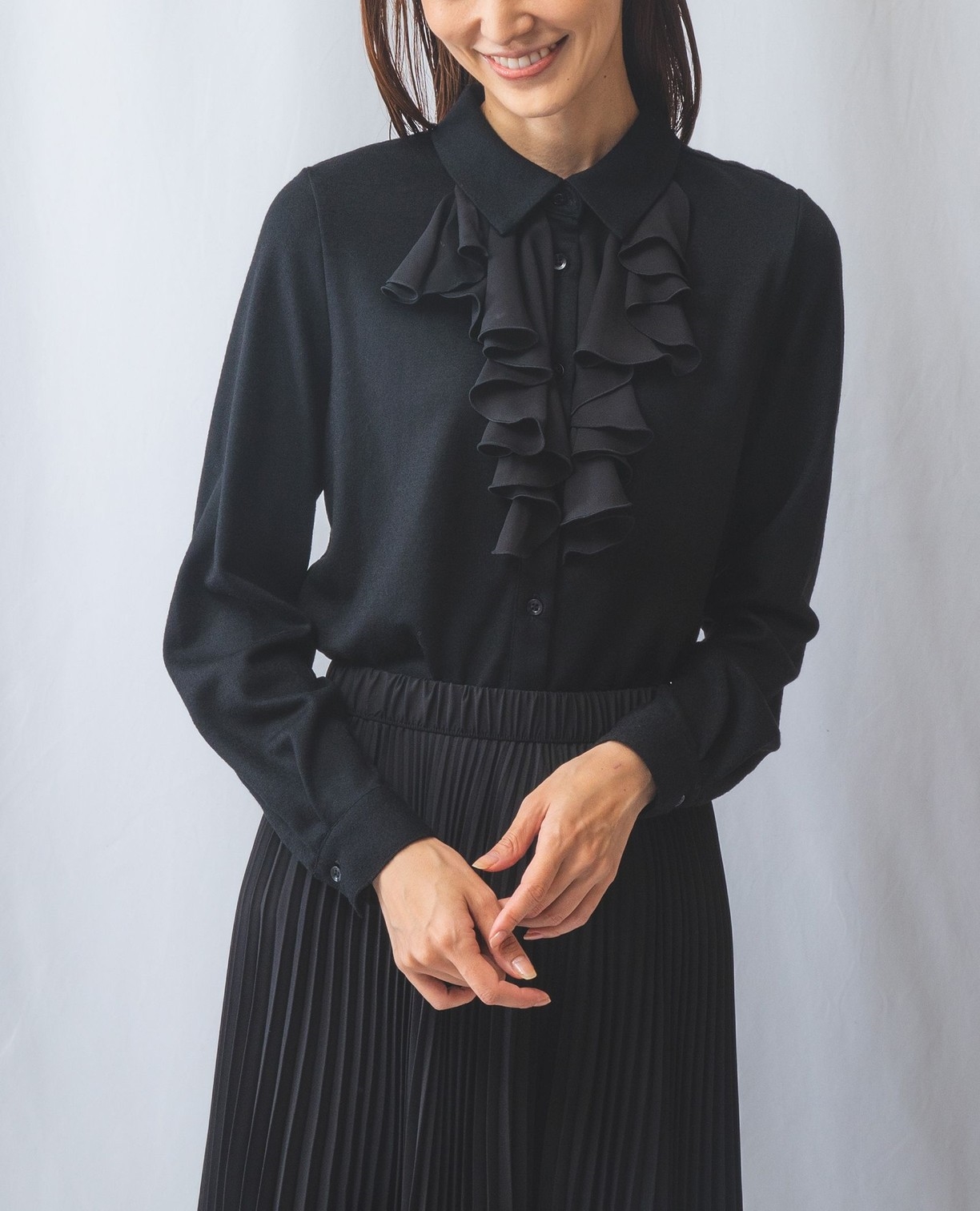 NARACAMICIE】ウールジャージフロントフリルカットソー(1(M)9号