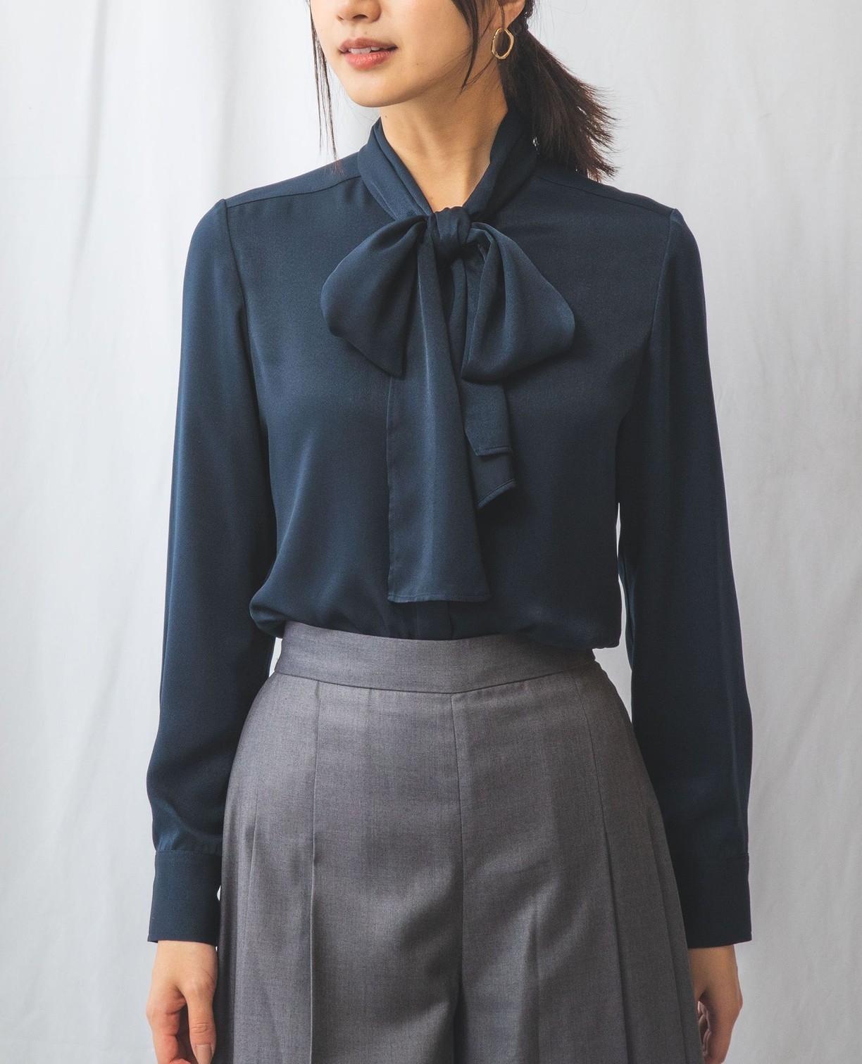 NARACAMICIE】サテンボウタイ長袖ブラウス(1(M)9号 ブラック): ナラ