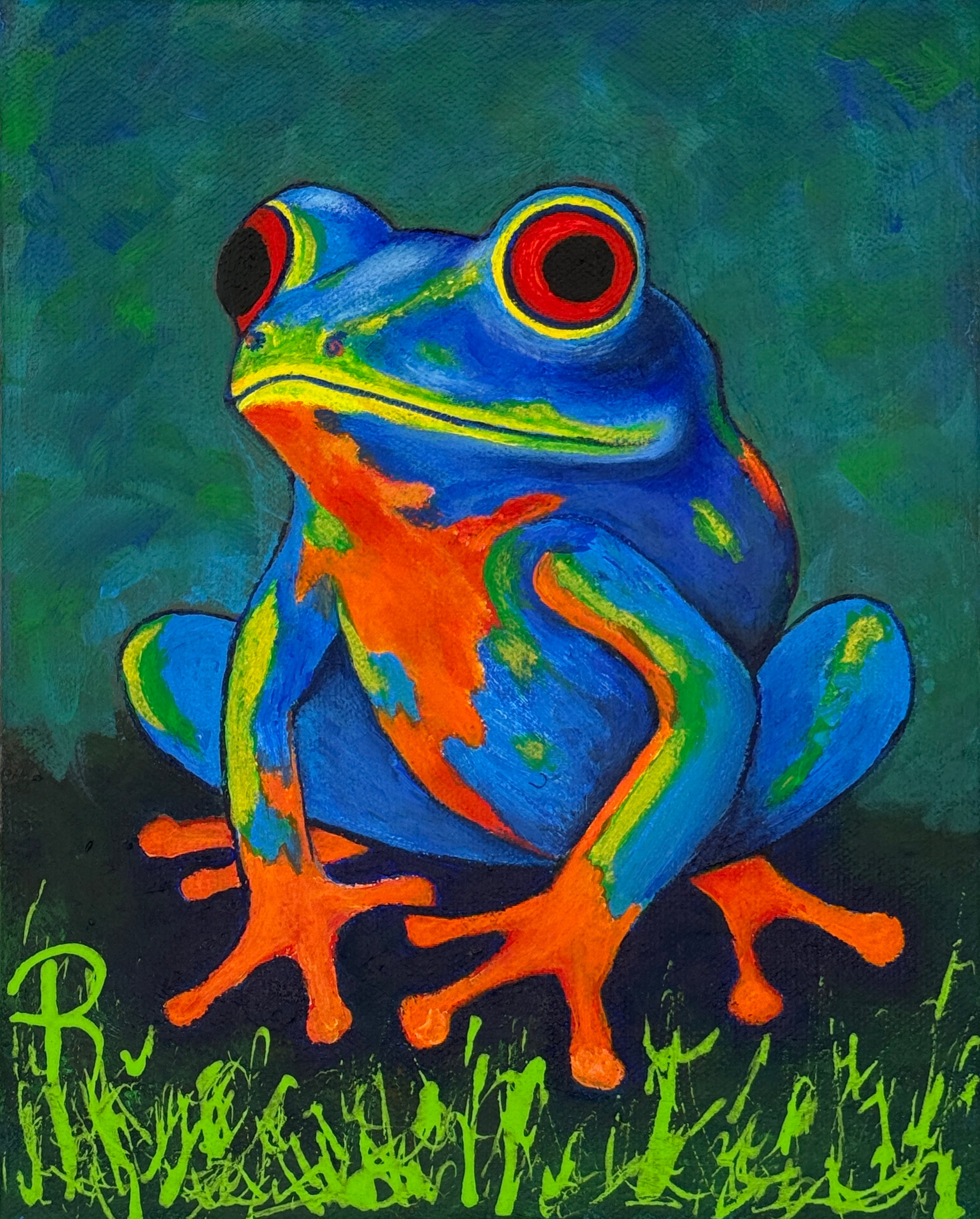 Abstract Frog Painting - Colorful Frog Artwork - Toad Frog Art
