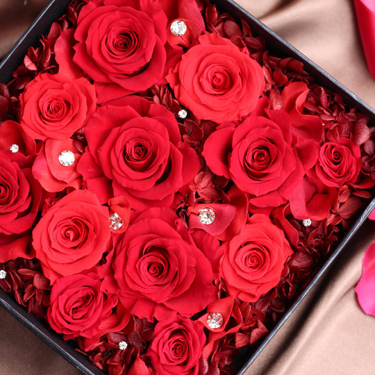 クリスタルローズボックス -12輪の赤バラ BOXフラワー-/プリザーブド