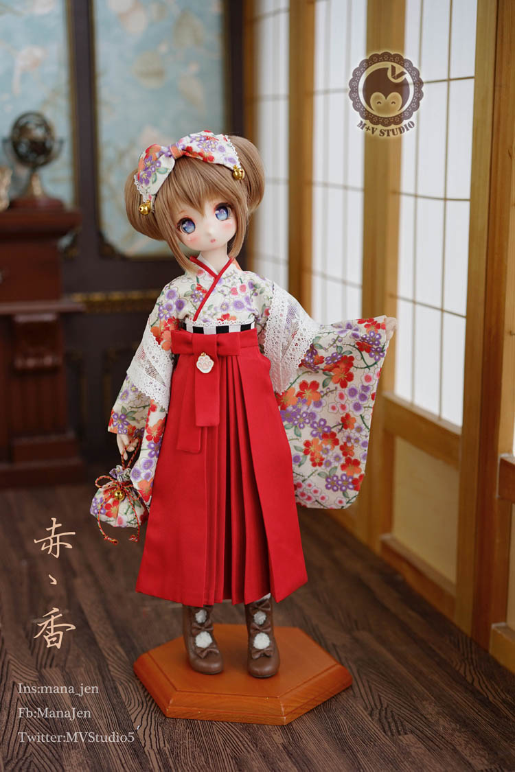 ミニ丈着物・袴Set(赤香) 40cm(MSD,MDD/S,M,L胸) （MSD・MiniDD
