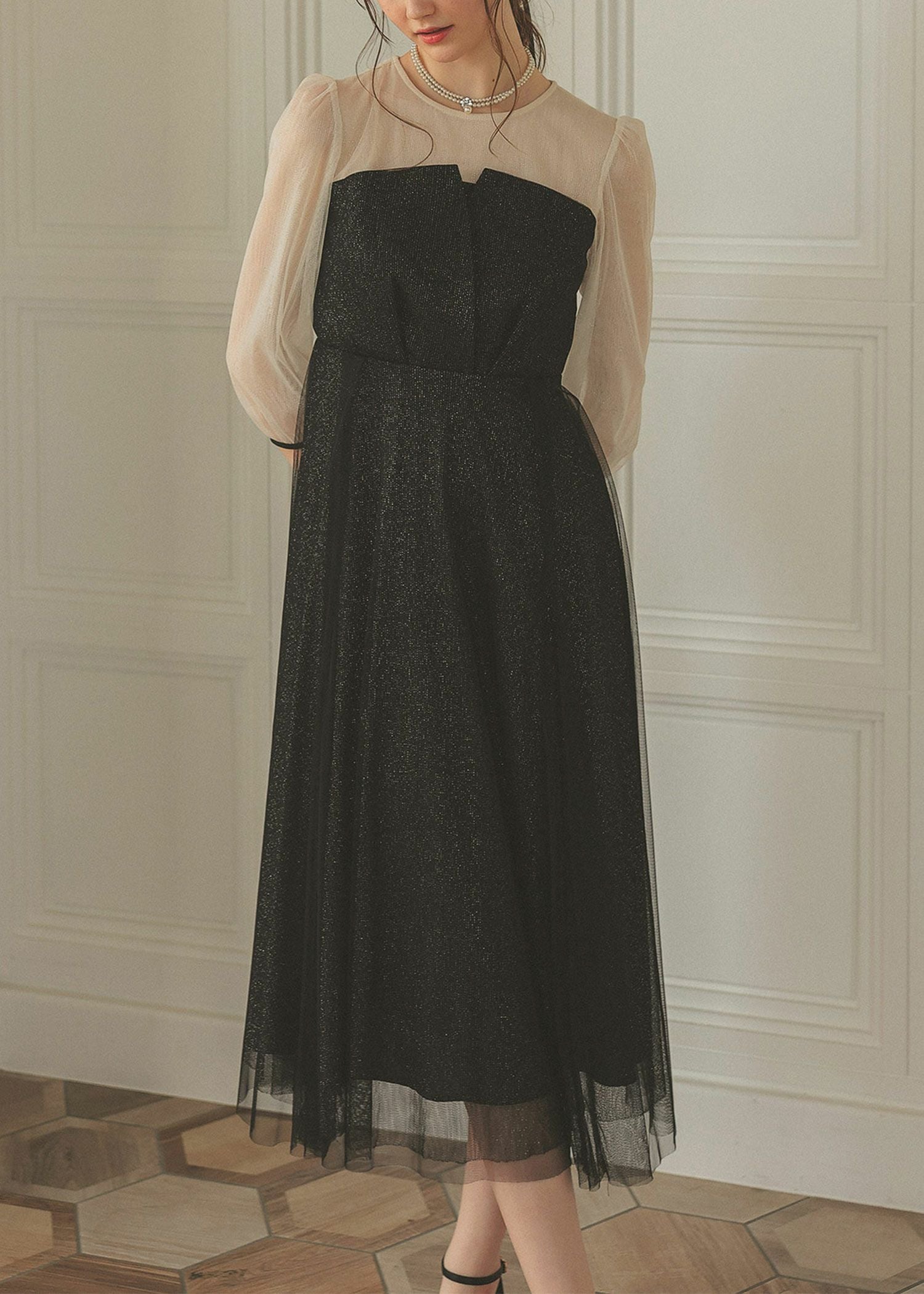 ビスチェ風トップス ラメチュールワンピースドレス | DorryDoll